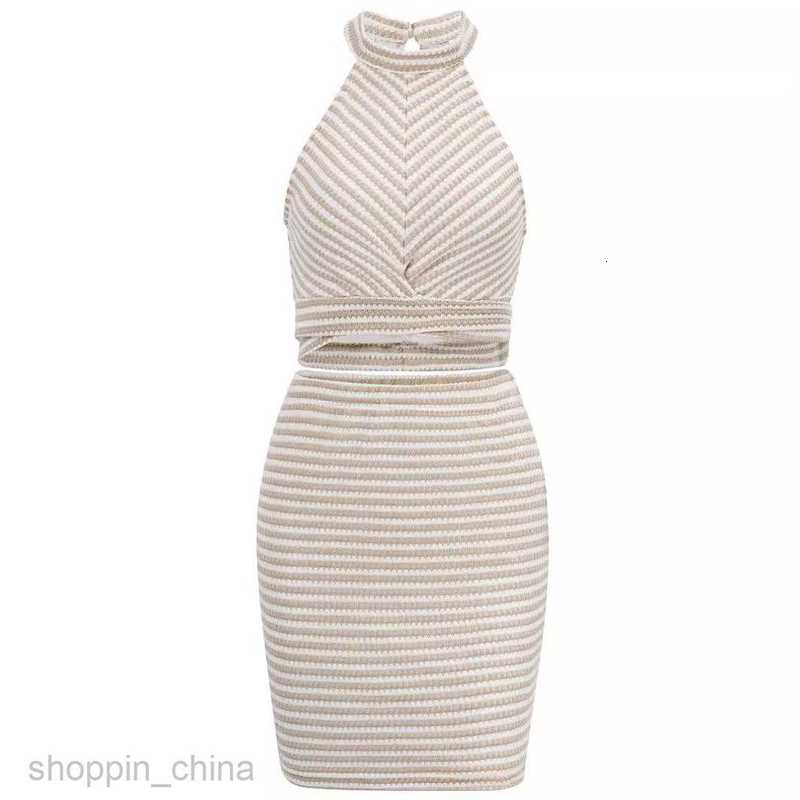 Two Piece Dress Sets Summer New Women's Wear New Solid Color Hanging Neck waist Top Tie Up Set Skirt