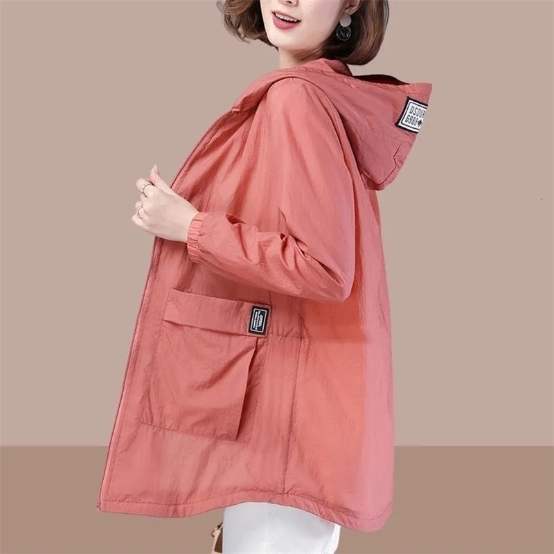 Womens Jackets Fashion Windbreaker Womens Jacket Sun protection Coat Long Sleeve Hooded Thin Jackets Female Outerwear Plus Size 5XL 220901