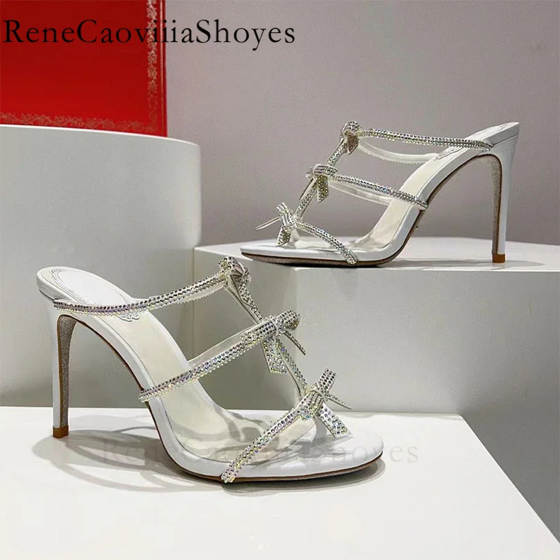 High Heels Crystal Slippers Women Butterfly-knot Rhinestone Party Shoes Female Summer Sexy Runway Gladiator Sandal Woman 240614