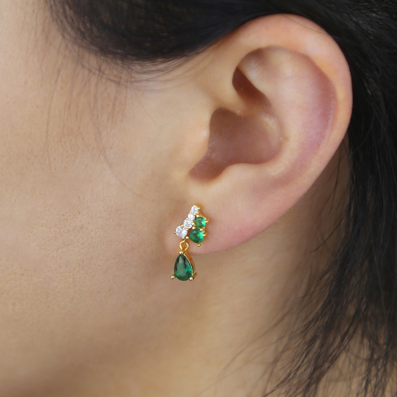 2024 Blue Green Pear CZ Sterg Sier Drop Earrings | Wedding Jewelry