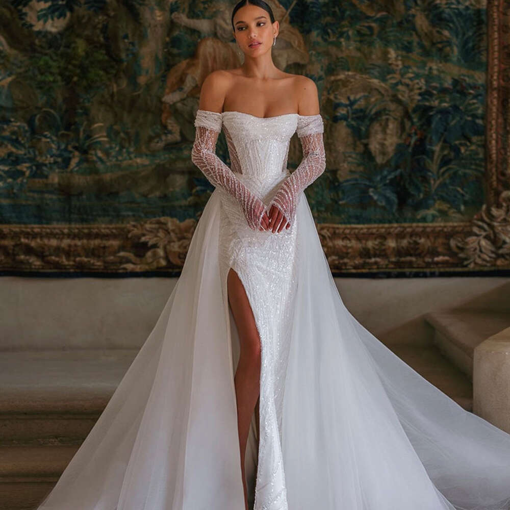 Detachable 2 In 1 Wedding Dress Embroidered Lace On Net With Train O-neck Sleeveless Vintage Bride Gown Vestido De Novia