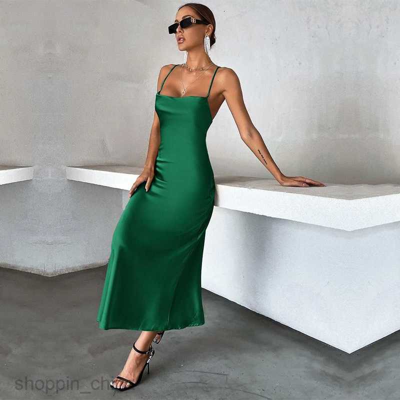 Basic Casual Women Dresses New Women's Solid Color Satin Colored Ding Party Sling Dress Party Dress