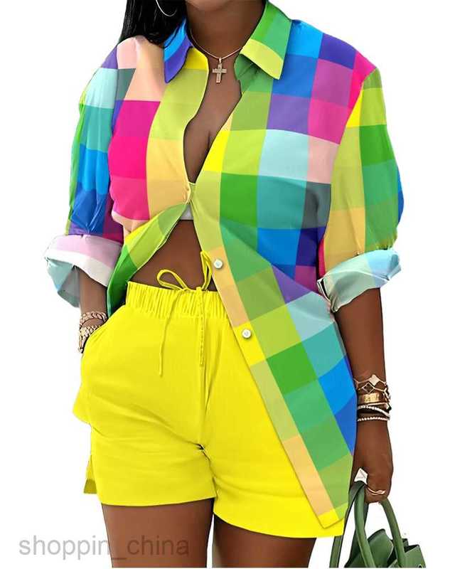 Women's Tracksuits Autumn New Women's Lace up Long sleeved Two piece Printed Shorts Set for Women Sets