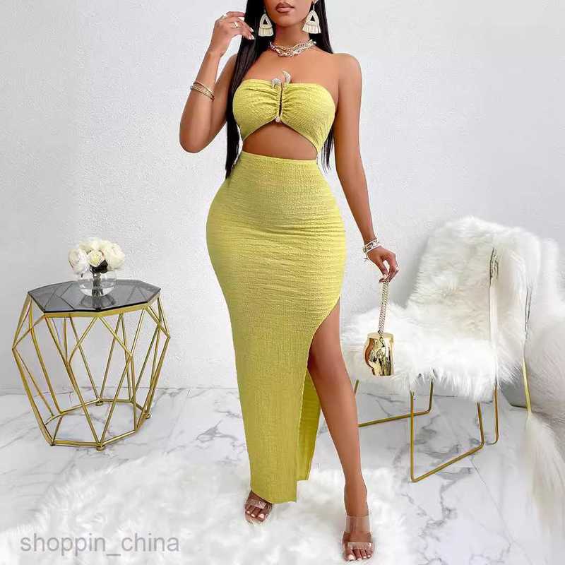 Two Piece Dress Sets New women's solid color fashionable and sexy style strapless hollow out dress for women