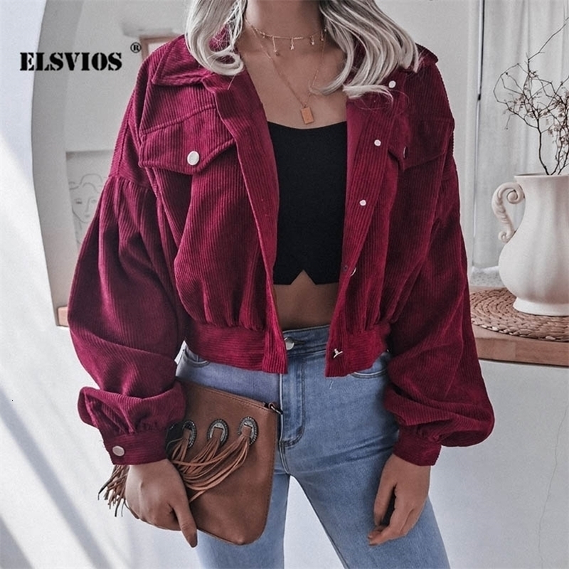 Womens Jackets Fashion Women Corduroy Lantern Long Sleeves Lapel BF Style Jacket Fall Winter Elegant Solid Color Loose Casual Short Jackets 220901