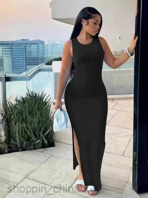 Basic Casual Women Dresses Women's Commuter Style Long Skirt Sleeveless Round Neck Waist Split Dress
