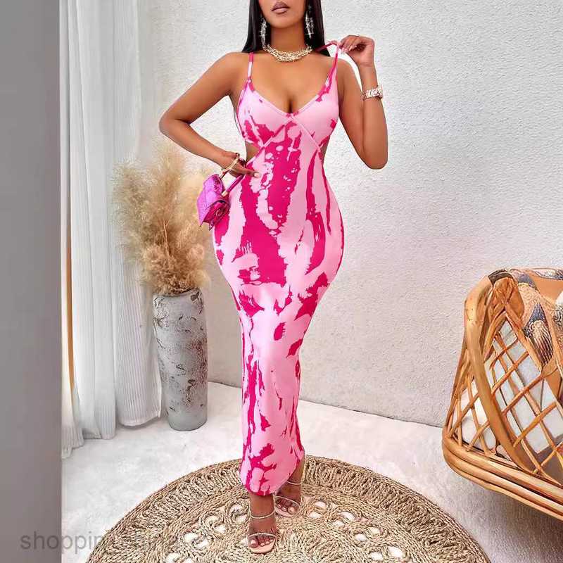 Basic Casual Women Dresses Summer New Women's Sexy Style Printed Women's Sling Wrap Hip Dress Long Dress