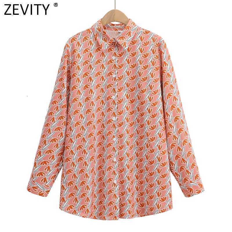 Zevity Women Vintage Turn Down Collar Floral Print Shirts Office Ladies Long Sleeve Business Blouse Chic Female Tops LS9170 210603