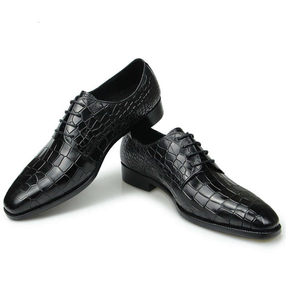 Top Grade Mens Dress Party Shoes Men's Fashion Alligator Printing Zapatos De Hombre Genuine Leather