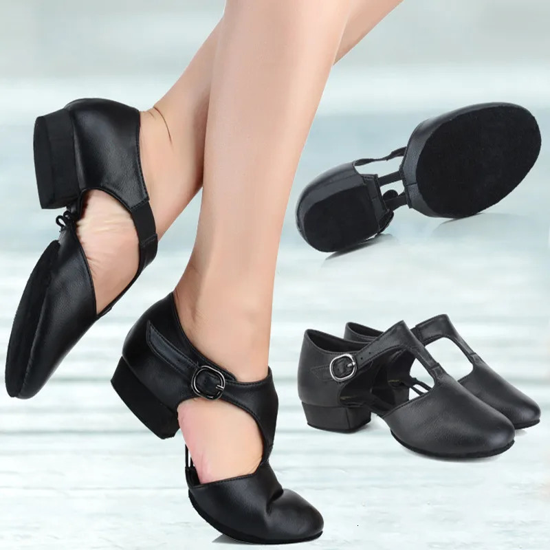 genuine leather jazz womens shoes with T-band ballet lyrical dance shoes teacher dance sandals excercise shoes 240614