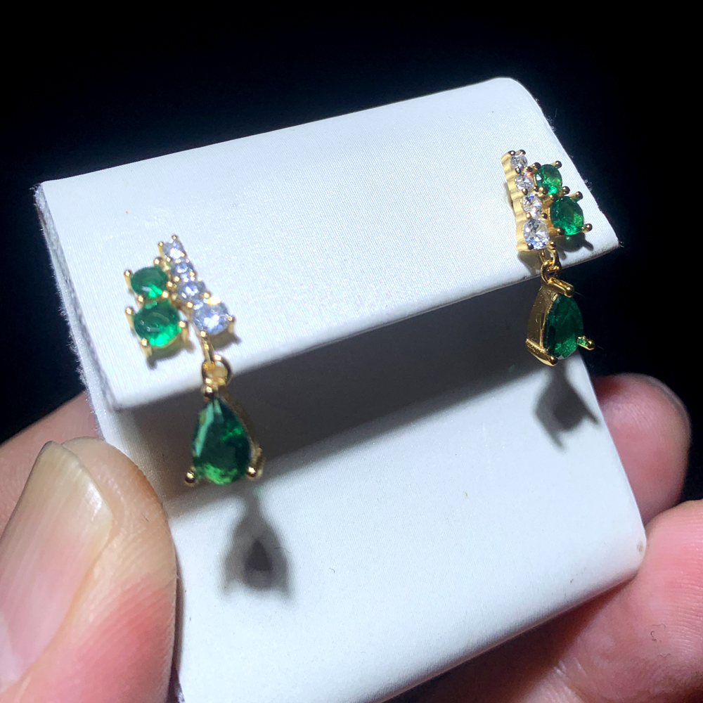 2024 Blue Green Pear CZ Sterg Sier Drop Earrings | Wedding Jewelry