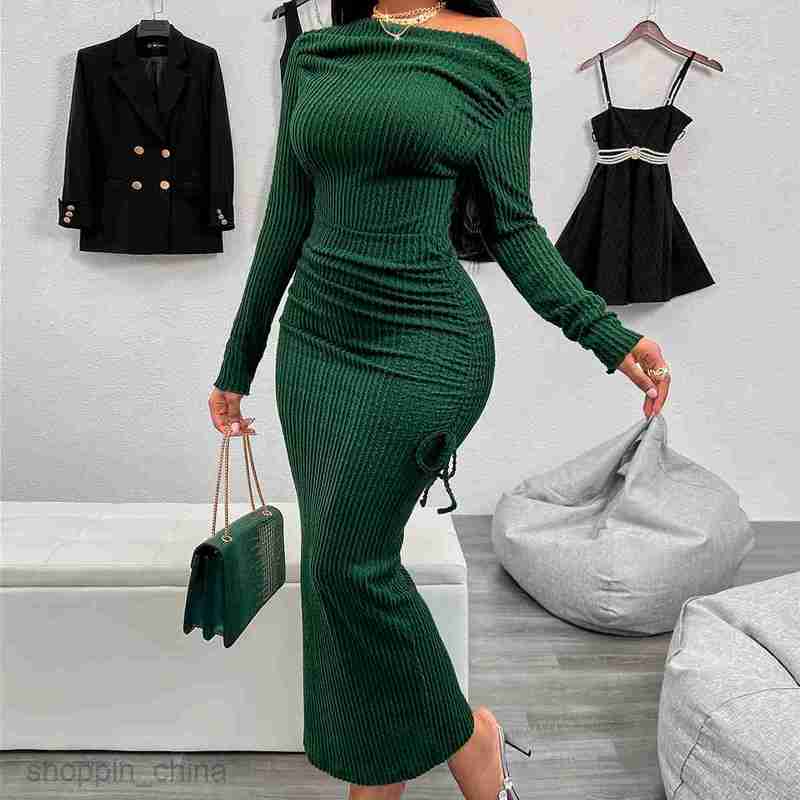 Basic Casual Women Dresses Spring and summer casual sexy style slanted shoulder long sleeved dress for women's clothing winter buttocks wrapped s