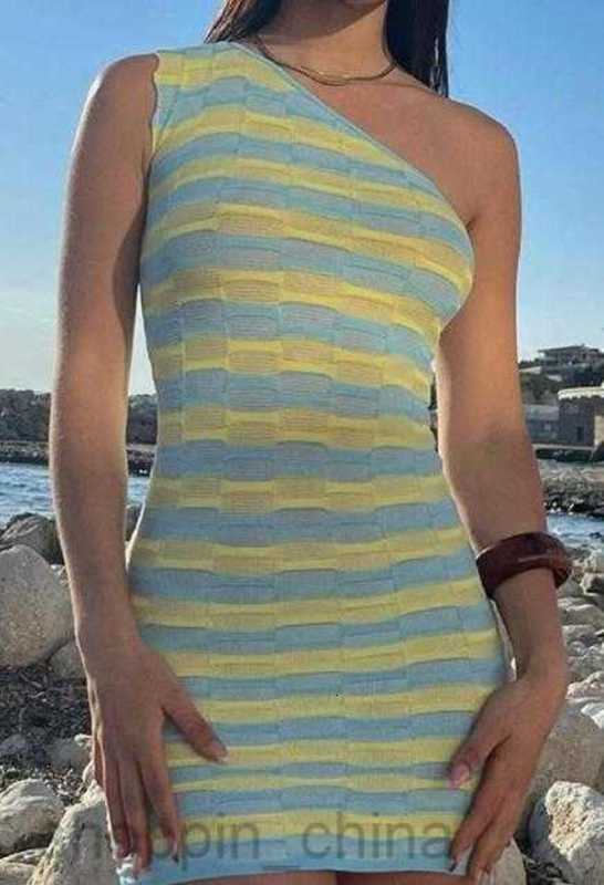 Basic Casual Women Dresses summer street women's dress net red tide brand fashion slant shoulder contrast color wool fabric bag hip skirt women&#