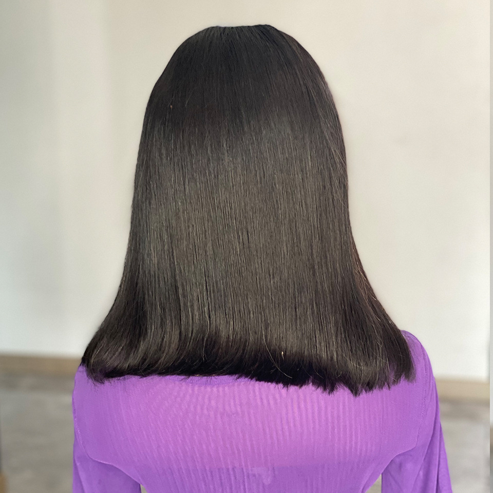 180 Density Bone Straight Bob Human Hair Wigs 13x4 Top Swiss Lace Glueless Wig Natural Black Smooth Straight Wig
