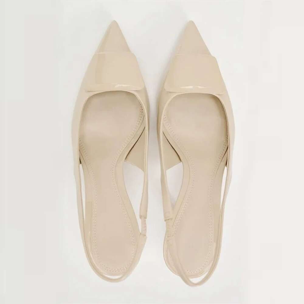 2024 Woman's Elegant Office Heels Beige Pointed Sgback Mid Heeled Sandals Women Fashion Comfortable Single Shoes Summer New