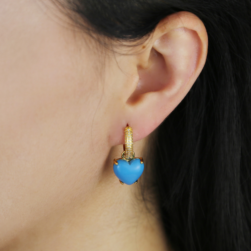 Micro Pave Bg Geometric CZ Turquoise Heart Earrings 2024 - Gold Plated Fashion Jewelry for Women