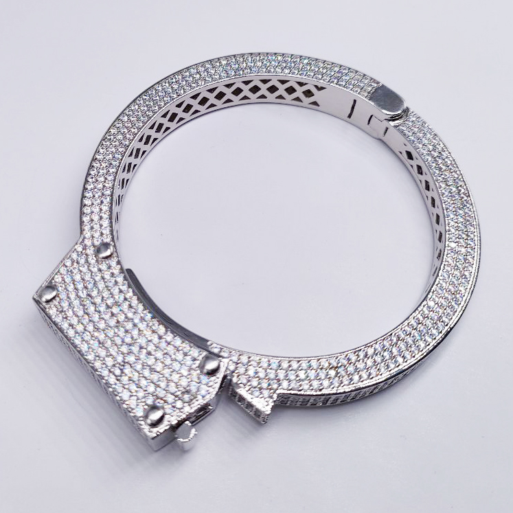Wolf Tide Iced Out Cubic Zirconia Handcuff Bangle Bracelet Real Gold Plated Lovers Hip Hop Punk Rock Bling CZ Stone Openc Cuff Bangles Jewelry Gifts f