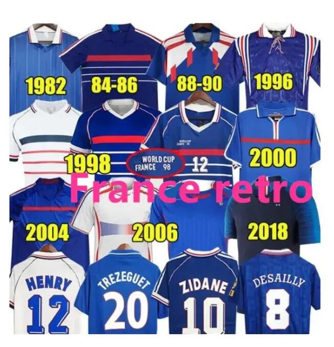 1998 france retro soccer jerseys 88 90 96 98 00 02 04 06 ZIDANE HENRY MAILLOT DE FOOT POGBA football shirt REZEGUET DESAILLY french club Classic Vintage Jersey