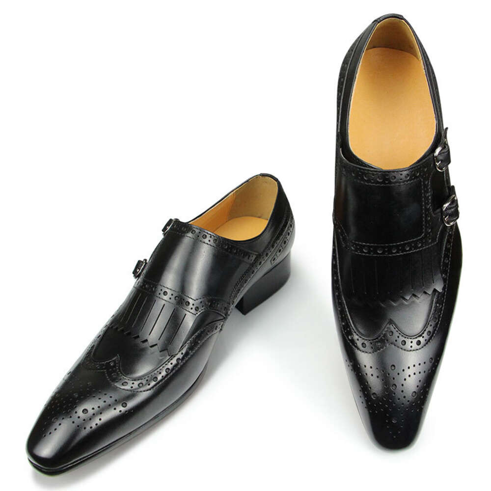 New Top Layer Cowhide Pointed Toe British Business Formal Men's Leather Wedding Office Shoes