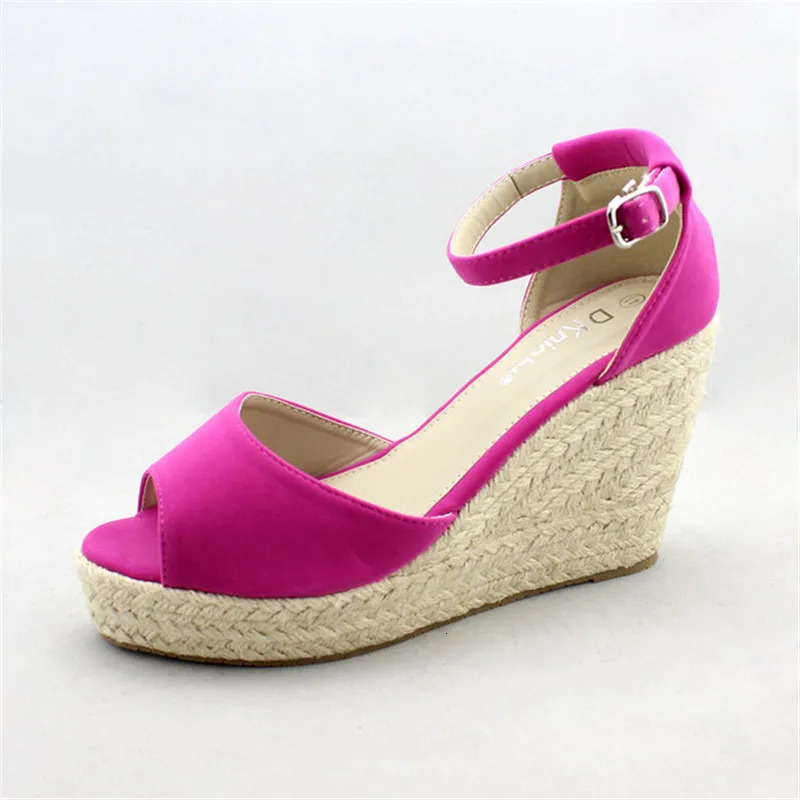 Fashionable Womens Summer Sandals Buckle Casual Platform Wedge Sandals Peel Toe Straw Wedge High Heels 9.5/10.5cm 240612