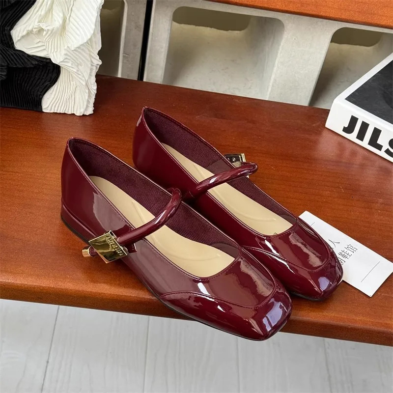 Shoes for Women Flats Sole Leather Mary Jane Elegant Shallow Red Black Ballet Chaussures Femme Summer Spring Autumn 240613
