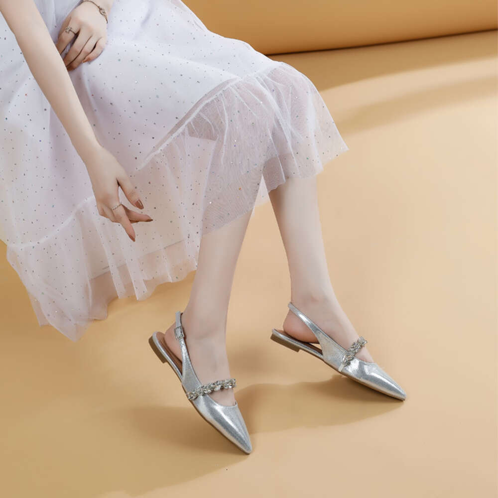 Baoyafang Gold Sier Women Wedding Flat Big Size Female Crystal Buckle Woman Bridal Party Shoes