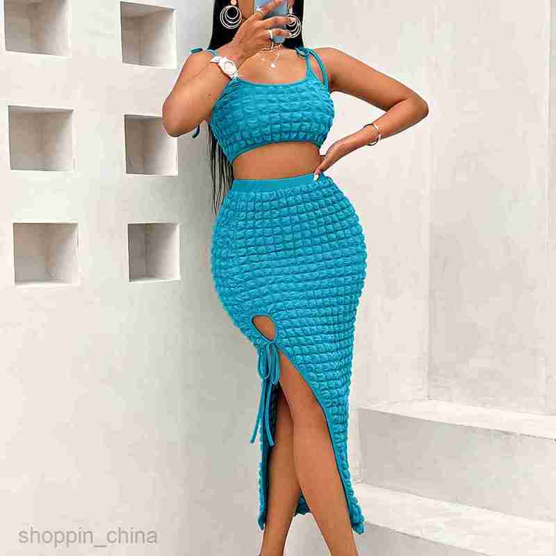 Two Piece Dress Sets Summer Sexy Fashion Women's Solid Color U-Neck Sling Dress Set for Women