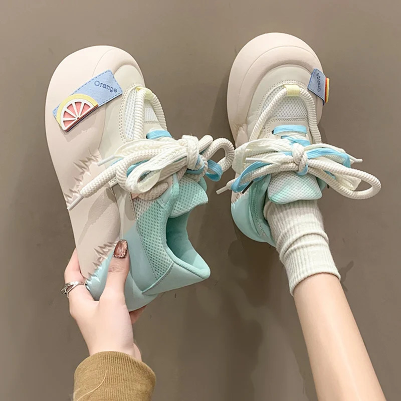 Womens shoes autumn round toe casual womens shoes wedge basket autumn comfortable cross sport rubber basic PU lace 240612