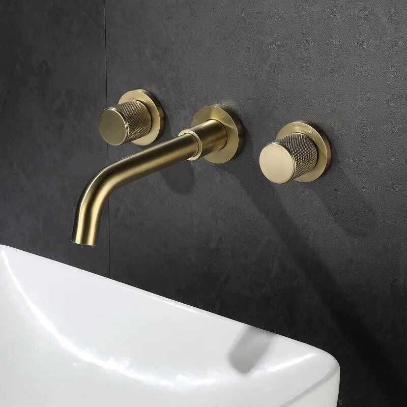 Bathroom Sink Faucets Bathroom Faucet Brushed Gold Bathroom Basin Faucet Cold And Hot Brass Sink Mixer Sink Tap Single Handle Wall Mounted Water TapL2