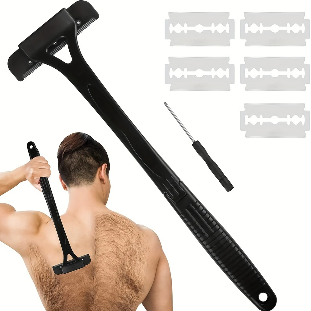 New Men Back Hair Remover DIY Body Shaver Razor for Back Body Hair Trimmer Extra Long Handle Wet Dry Shave Remover 5Blades