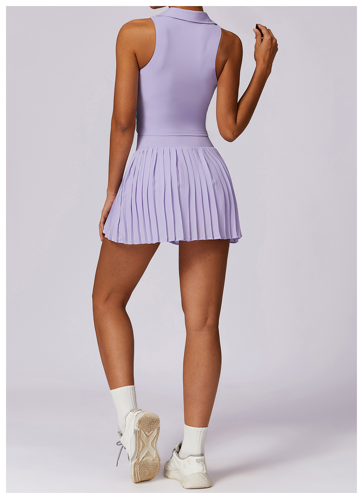 LM8600 Womens Yoga Outfit Yoga Sets Skirts Vest Tennis Pleated Polo Sleeveless Sport Running Skirt Suit High Waist Sportwear Lined Turn-Down Collar