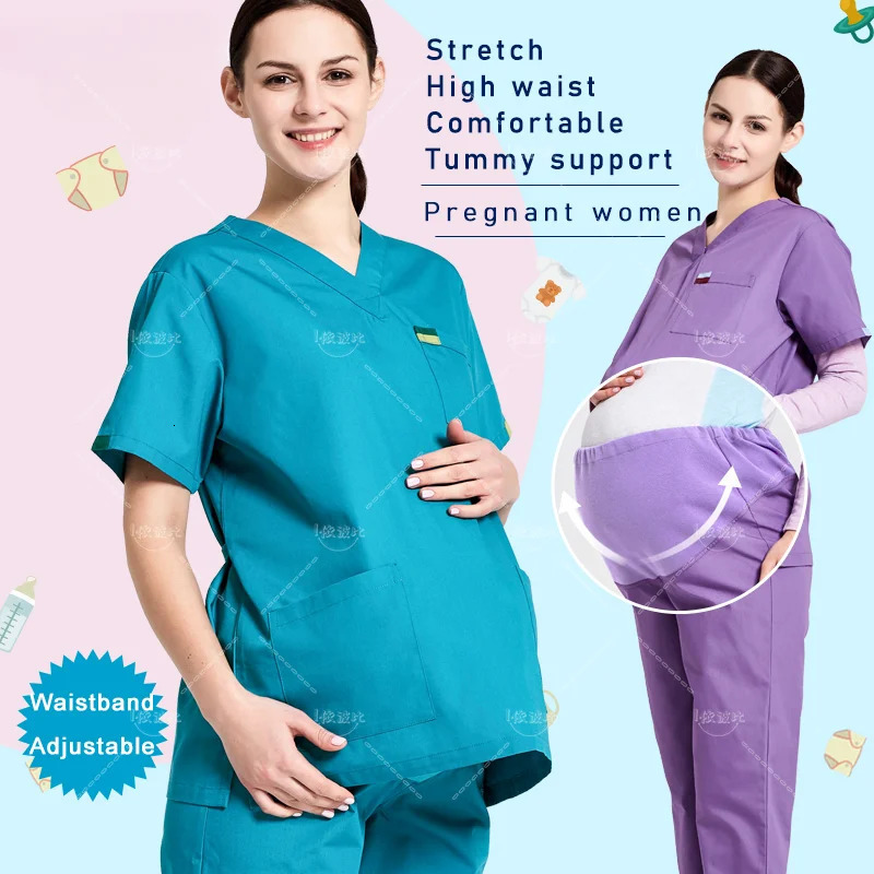ANNO Maternity Work wear Loose Pregnant Woman Nurse Uniforms Hospital Clothing Female Adjustable Waist Scrubs Set 240604