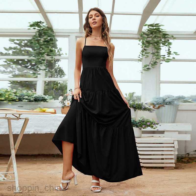 Basic Casual Women Dresses Women's New Large Swing Waist Banquet Dress Open Back Sling Style Dress
