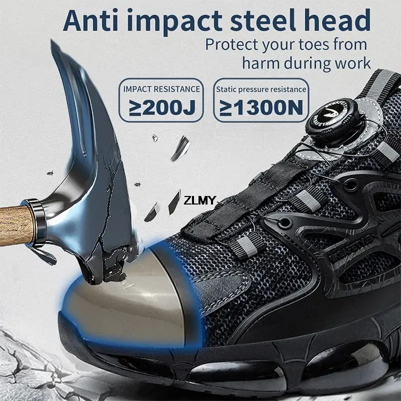 ZLMY Rotating Button Safety Shoes Men Steel Toe Sneaker Air Cushion Work Shoes Man Puncture Proof Work Safety Boots Protective 240614