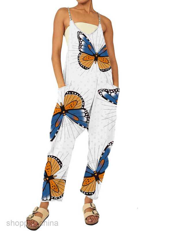 Women's Tracksuits Summer New Women's Zipper Pocket Sling Pants Printed jumpsuit for women Sets