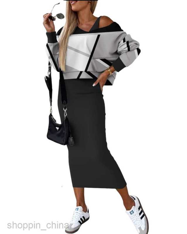 Two Piece Dress Sets Women's Autumn/Winter New Bat Sleeve Long Skirt Wrapped Hip Fashion Two Piece Set for Women