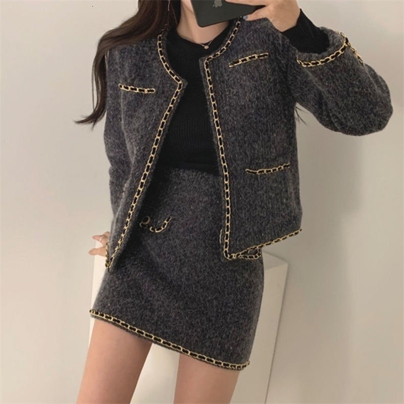 Two Piece Dress Womens Suit Autumn 2 Piece Set Women Vintage Loose Jacket Coat High Waist A Line Mini Skirts Korean Style Two Piece Set 220906