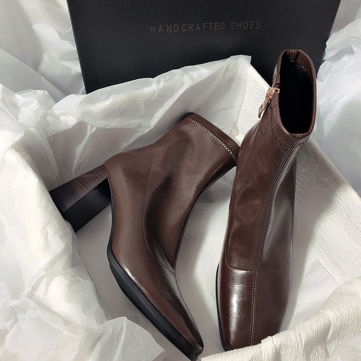 Women's Korean boots Autumn Trouser version Sexy Style Minimalist style Chunky Heel Comfortable Triple Black Free shipping Lhshoe