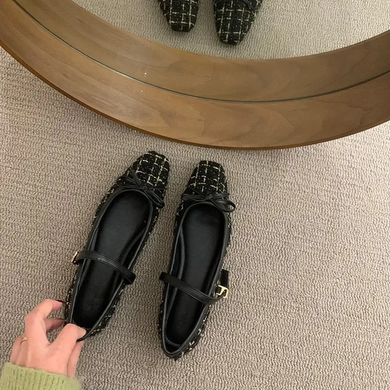 Elegant Loafers Shoes Spring Womens Buckle Soft Sole Single Shoes Womens Fashion Round Toe Grandma Flat Shoes 240614