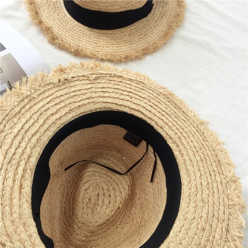 Natural Large Wide Brim floppy hat Raffia jazz Straw Hat Women Summer Fringe Beach Cap hand Weave sun Hat wholesale beach hat 240601