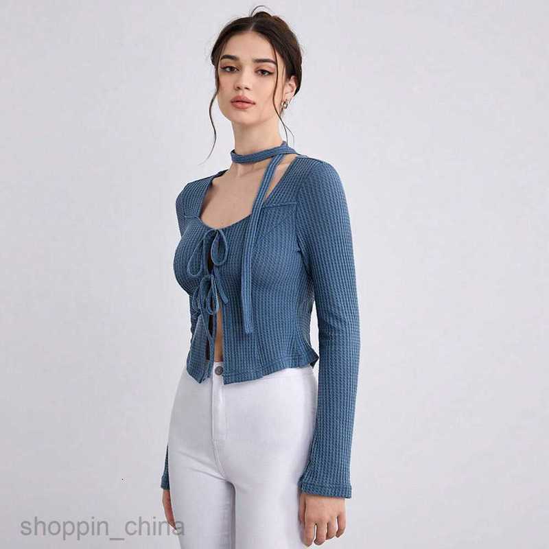 Women's T Shirt Sexy Cardigan Autumn/Winter Women's Lace Hollow Waffle Long sleeved T-shirt Style Top tees tops