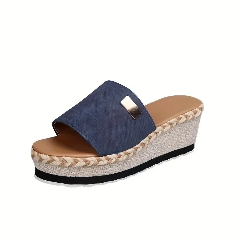 Women Slippers Casual Solid Platform Wedges Shoes Fashion Braided Straps Outdoor Walking Sandals Summer Beach Flip Flops 240613