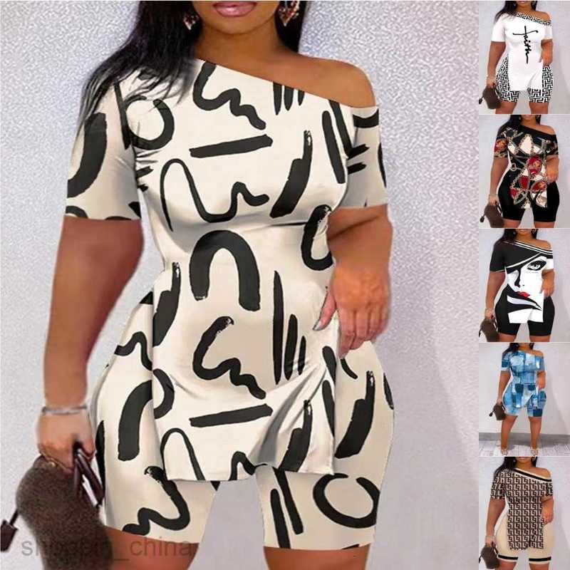 Women's Tracksuits Summer New Women's diagonal shoulder split short sleeved shorts two-piece set for women Sets