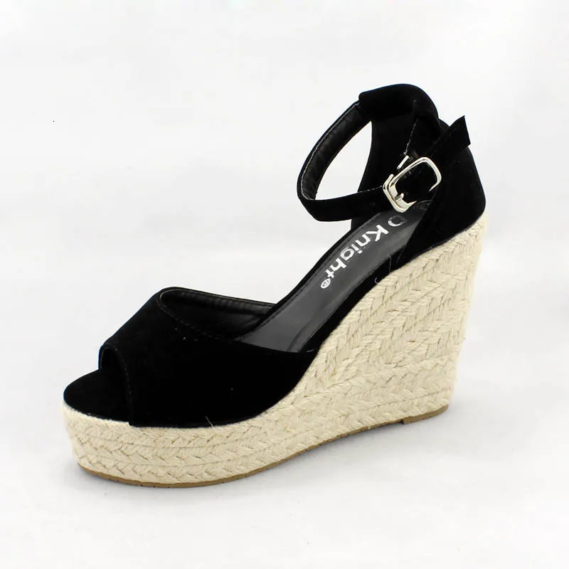 Fashionable Womens Summer Sandals Buckle Casual Platform Wedge Sandals Peel Toe Straw Wedge High Heels 9.5/10.5cm 240612