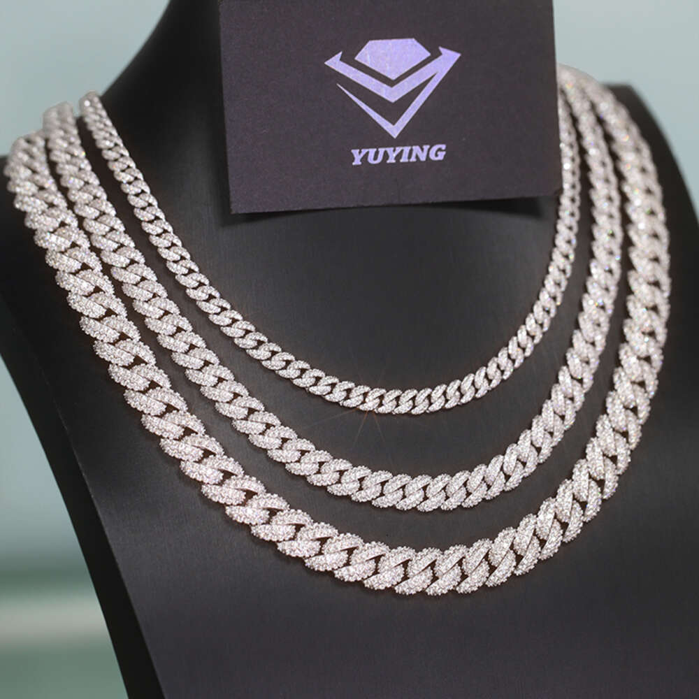 Yu Ying Iced Out 6mm-13mm Vvs Moissanite Dia S Sterling Sier Cuban Link Chain for Mens Hiphop Jewlery