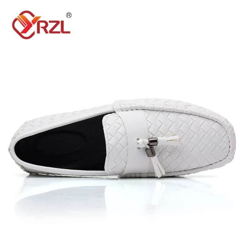 YRZL white canvas mens handmade leather canvas shoes slide on comfortable Mokasins large-sized 48 mens shoes in leisure driving apartments 240612