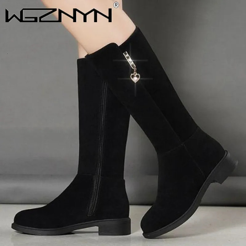 Womens Warm Snow Plush Boots Snow Casual Flat Full Color Cotton Fashion Side Zipper Winter Shoes Thick High Boots Black 240614