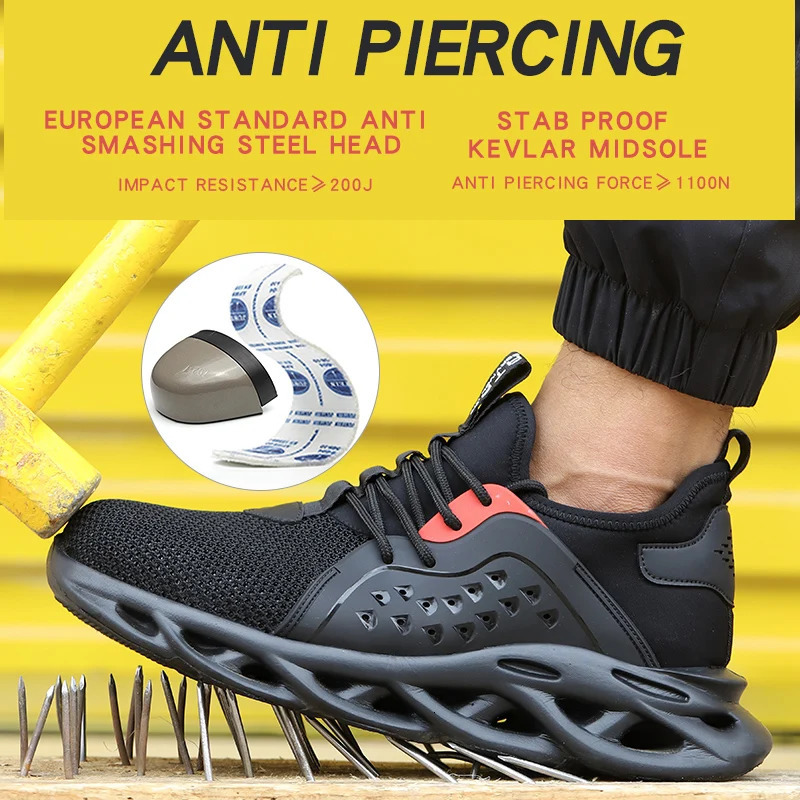 Summer Fashion Boots Mans Safety Impact-Proond Stab-Proof Work Shoes Light Not Tired Feet Indestructible Steel Head 240614