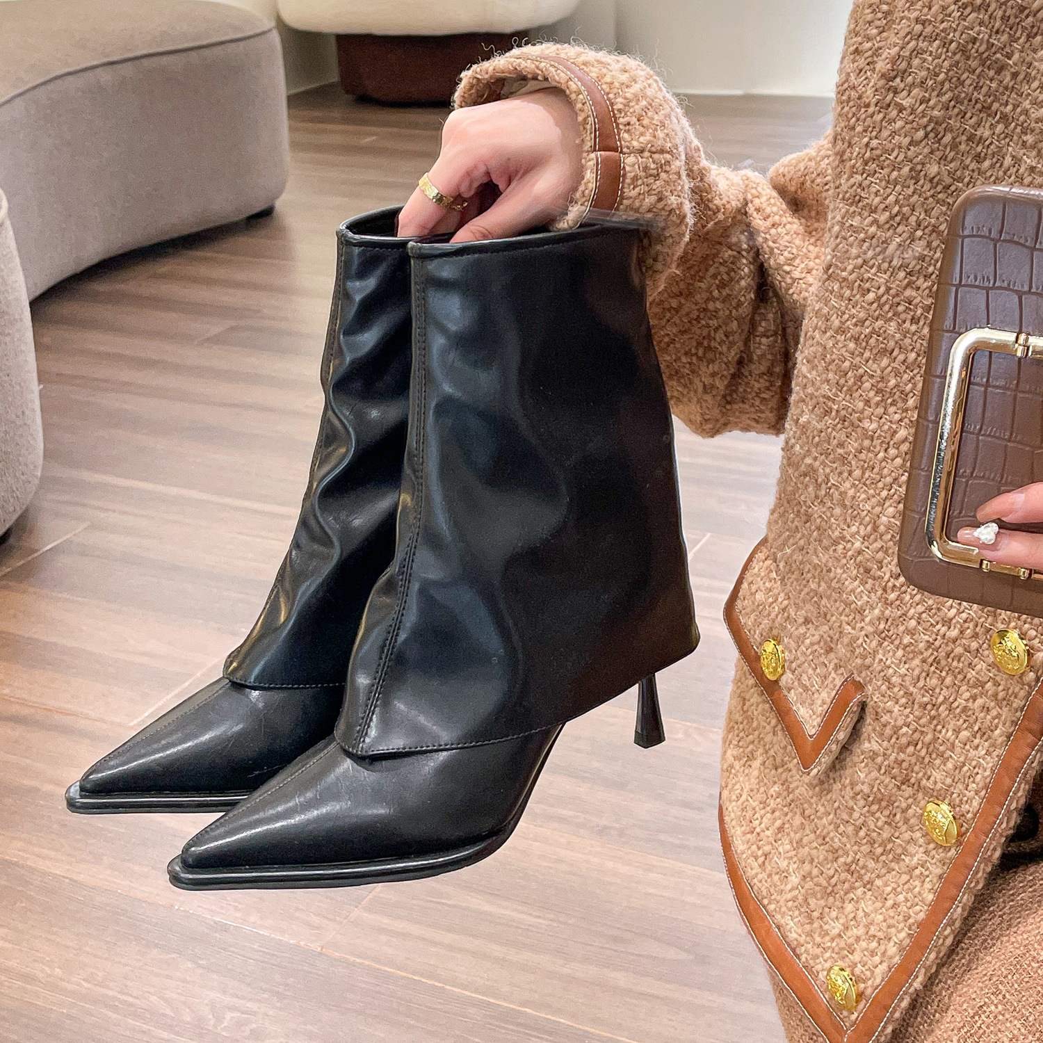 Women's Trouser boots Autumn Casual Style Sexy Style Minimalist style Stiletto Heel Comfortable Triple Brown Free shipping