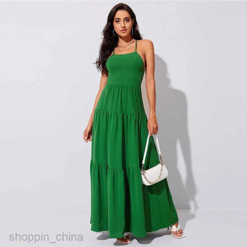 Basic Casual Women Dresses Women's New Large Swing Waist Banquet Dress Open Back Sling Style Dress